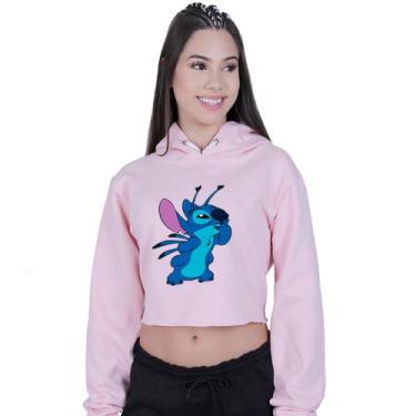 Imagem de Cropped Moletom Feminino Lilo Stitch Pensando - Lafre, Rosa claro, G