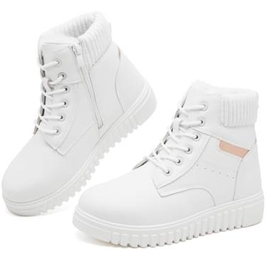 Imagem de Botas femininas de cano curto e botas impermeáveis para mulheres pretas botas de caminhada botas de combate antiderrapantes para neve para trabalho ao ar livre, Branco, 41