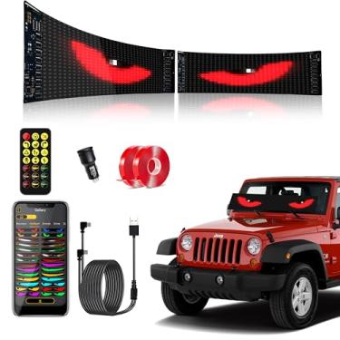 Imagem de Ojos Led para Carro 59,4 cm x 11,9 cm olho do diabo LED Eyes animado para para-brisas de carro, placa de rolagem programável Trylightride para carros/SUVs/caminhões, painel de matriz LED alimentado