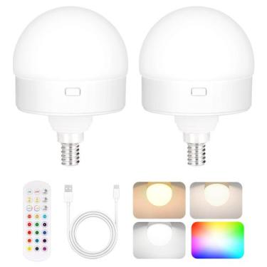 Imagem de Lâmpada recarregável Yochoice E12, pacote com 2 e controle remoto de 1