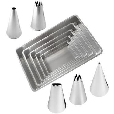 Imagem de Kit Formas Assadeira C/5 Peças Retangular + Kit 5 Bicos Para Confeitar Em Aço Inox