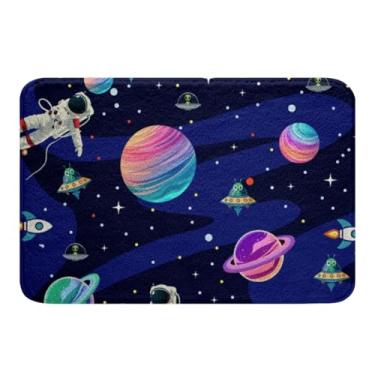 Imagem de Tapetes de banheiro Galaxy Universe Planet Tapetes de banheiro antiderrapantes para quarto, espaço externo, decoração de astronauta, tapetes de banheiro para banheiro, foguete espacial, capachos, tapete de entrada 50,8 x 81,2 cm