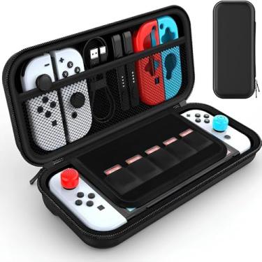 Imagem de Case Capa Protetora Compatível com Nintendo Switch e OLED – Estojo Rígido, Compacto, à Prova d'Água, Bolsa com Alça, Espaço para Jogos, Acessórios e Cabo – Preto