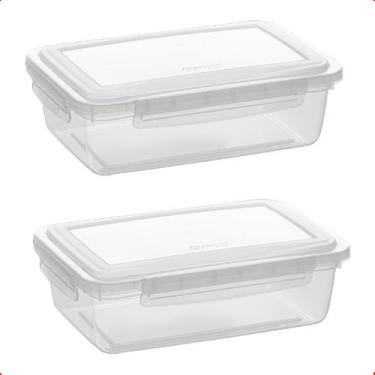 Imagem de Kit 2 Pote de Plástico Alimentos Retangular C/ Travas 1,1 L - Jaguar