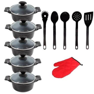 Imagem de Jogo Panelas Preto Liso Cerâmica Talher Javali Aal 16 A 24Cm