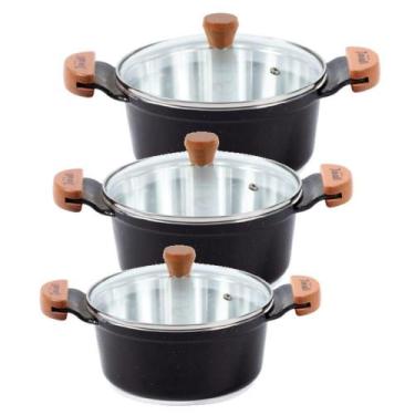 Imagem de Jogo Panelas Preto Liso Alumínio Usinado Javali Am 26 A 30