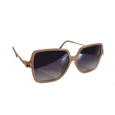 Imagem de Óculos de Sol Feminino Quadrado, Proteção UV400, Armação Preta, Lente Degradê (Nude)