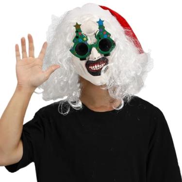 Imagem de Rrlihjgu Máscara de terror adulto, fantasia de palhaço de Natal,Conjunto de capa facial de óculos de Natal | Suporte de terror de, acessórios de adereços de fantasia de arnês para adultos e