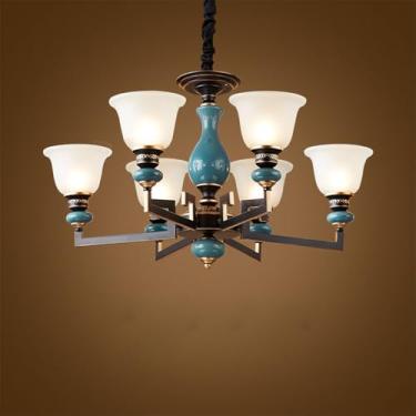 Imagem de Lâmpada Pendente Lustre LED Retro Cerâmica (C 3 Luzes) - Para Sala De Estar, Quarto, Estudo, Restaurante, Hotel, Café & Villa (V 6 Luzes)