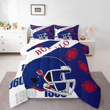 Imagem de Feelyou Jogo de cama casal de futebol americano, búfalo, para crianças, meninos, meninas, futebol americano, cidade, edredom para decoração de quarto, microfibra, 3 peças com 2 fronhas