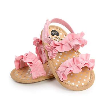 Imagem de Myleleya Sandálias para bebês meninos meninas verão vestido de casamento sapatos rasos sapatos de berço recém-nascido sapatos primeiros andadores sapatos pré-andadores, A02 rosa, 6-12 Meses