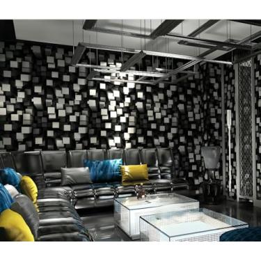Imagem de ESSMOKO Papel de parede 3D moderno estilo ficção científica barra flash hotel salão de baile teto impermeável PVC papel de parede preto e branco
