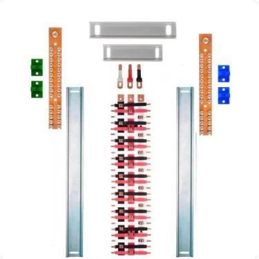 Imagem de Kit Barramento Trifásico Isolado 100A para 52 Circuitos com Placa de P
