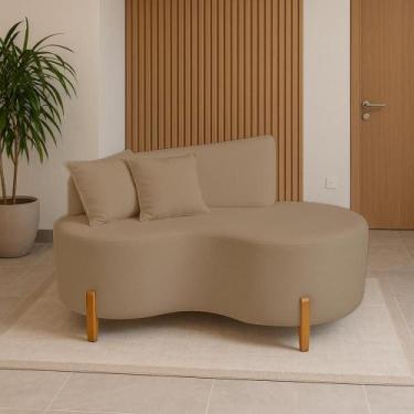 Imagem de Sofá Orgânico 2 Lugares Curvo 1,5m com Almofadas Pés de Madeira Tecido