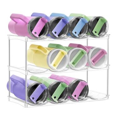 Imagem de Organizador e suporte empilhável de garrafa de água para armário – Rack de armazenamento de copos de acrílico transparente para copos Stanley de 1,18 ml, garrafas de vinho e copos grandes – Despensa