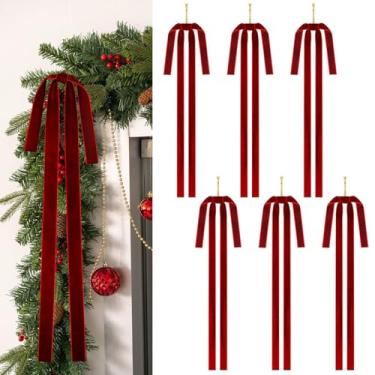 Imagem de Vinelftage 6 peças de laço de veludo de Natal, 23,5 x 15,5 polegadas para decoração de árvores, laços rústicos grandes de veludo para escadas de Natal, laço grande para árvore de Natal ao ar livre