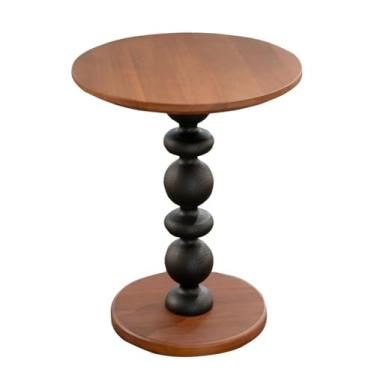 Imagem de Mesa de centro de design simples, mesa lateral redonda de madeira maciça para sala de estar, estrutura de madeira, perfeita para sofá ou mesa de destaque, mesa pequena rústica com design minimalista