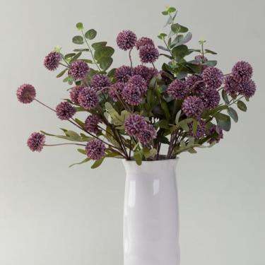 Imagem de WILD WORKS Flores de crisântemo artificiais, 10 hastes de seda sintética pompon mamãe bolas com hastes dobráveis, decoração de centro de mesa de casamento no outono, enchimentos de buquê DIY (Roxo)