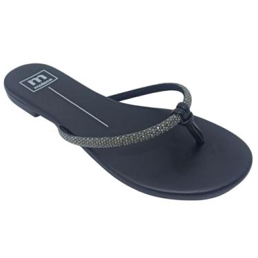 Imagem de Moleca, Chinelo Moleca Feminino Napa Turim com Tira em Strass (Black Diamond/Preto, BR, Adulto, Numérico, 35)