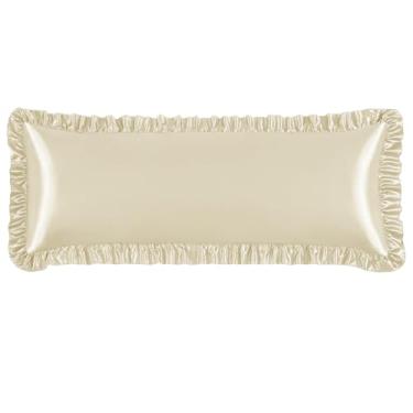 Imagem de NSGZ Fronha de cetim com babados, fronhas sedosas tamanho corporal para cuidados com o cabelo e a pele, fronhas de cetim bege com fecho de envelope, fronhas antirrugas para decoração de quarto boêmio