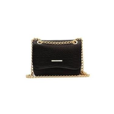 Imagem de Bolsa Maria Milão Pequena Croco Corrente Transversal Preta-Feminino
