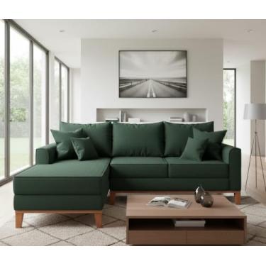 Imagem de Sofá Beny com Chaise Esquerda, 1,40x2,20m, 3 Lugares, Linho, Base em Madeira. (Verde)