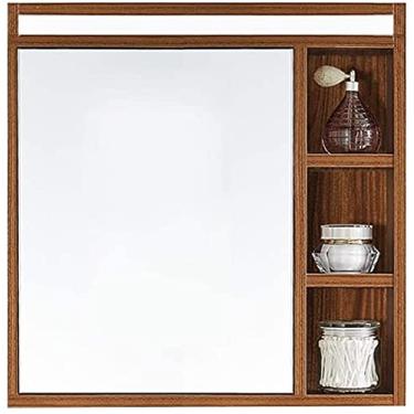 Imagem de Armário de espelho de banheiro de madeira com faróis de LED retangular caixa de espelho de armazenamento de parede com espelho de vaidade (Cor: Cor Wujinmu) (Cor Wujinmu)