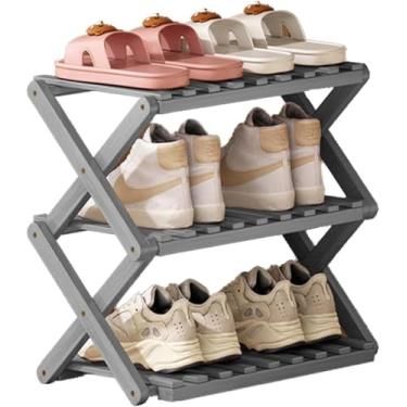 Imagem de Sapateira, Rack De Armazenamento De Sapatos Dobrável Portátil De 3/4/5 Andares, Sem Instalação Organizador De Sapateira Pequena, Torre De Sapateira Vertical De Bambu P, Grey, 3 Layers