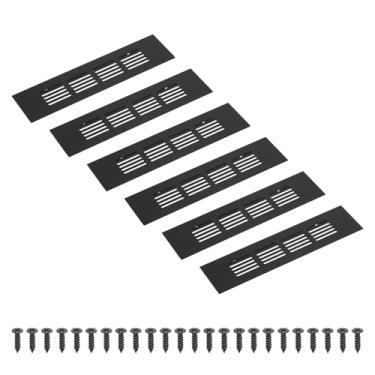 Imagem de PATIKIL Grade de ventilação retangular de 20 x 5 cm, 6 peças de cobertura de ventilação de alumínio com parafusos de montagem para guarda-roupa de porta de armário de armário, preto