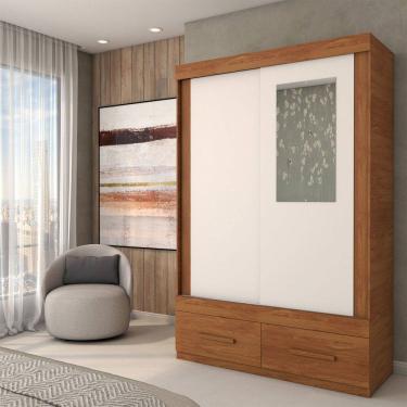 Imagem de Guarda-Roupa Solteiro Trevor 2 Portas 2 Gavetas com Espelho Freijo/Off White - Panorama Móveis