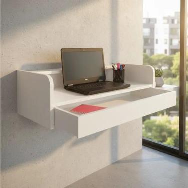 Imagem de Escrivaninha Bancada Suspensa com Gaveta Mesa Notebook Branco - Formal