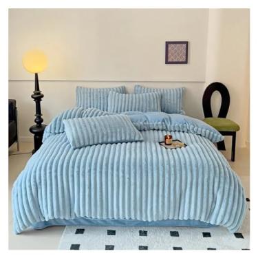 Imagem de Jogo de cama macio e quente de inverno, jogo de cama de solteiro, capa de edredom com fronha (cama azul de 2 m)