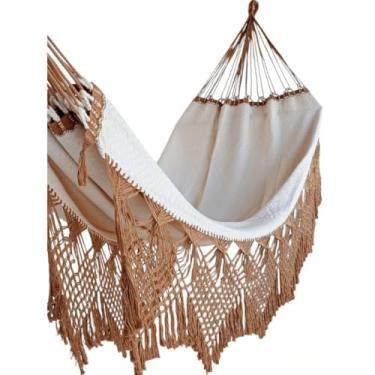 Imagem de Rede de Descanso Reforçada Casal King - Gigante, Manual Artesanal e Conforto Premium para Sua Varanda(Cru Com Caramelo)