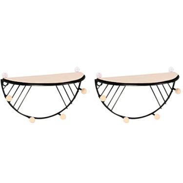 Imagem de Porta-chaves 2 peças prateleiras de madeira decoração de parede sala de estar casa gancho multifuncional suporte de exibição de parede (cor: preto tamanho: 24 cm 13 cm 13 cm)