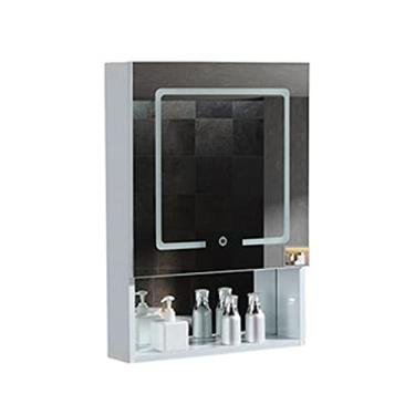 Imagem de Armário de banheiro com espelho, espelho de toque inteligente, espelho de parede com espelho prateado claro com prateleiras, adequado para banheiro de banheiro (tamanho: 48 cm/18,9 polegadas)