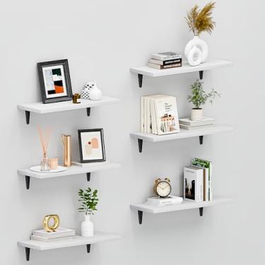 Imagem de SKYSEN Conjunto de 6 prateleiras flutuantes para parede, prateleira de parede de madeira de 39,9 cm para decoração, banheiro, quarto, armazenamento, livro, cozinha, sala de estar - branca (fs-40-w)