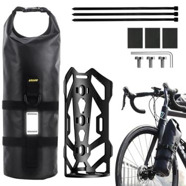Imagem de ENLEE 2 bolsas de garfo de bicicleta com gaiola multiuso - 5 L à prova d'água bolsas de bicicleta secas para bicicletas, leve, portátil, design superior de rolo, sacos de garfo de embalagem de