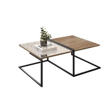 Imagem de Mesa de Centro Retangular madeira Decorativa com Espelho Aurora - Drea