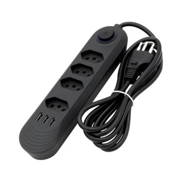 Imagem de Extensão Elétrica com 4 Tomadas e 3 Entradas USB Cabo de 2 Metros Bivolt Cor Preto ou Branco