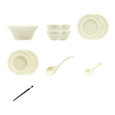 Imagem de Pratos de cor sólida simples estilo creme de cerâmica personalidade requintada doméstica -18 peças com tigela de sopa [caixa]