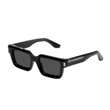 Imagem de HCHES Óculos de sol retrô preto vintage para mulheres, transparente, retangular, masculino, UV400 (preto)