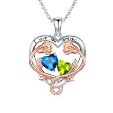 Imagem de WYDDO Colar de pedra do mês de nascimento para mulheres, mãe, colar com pingente de coração, joia de pedra de nascimento da família das mães, colar de flor rosa de aniversário para mãe, presente de