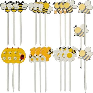 Imagem de Toosunny 21 palhetas de madeira de abelha, palhetas decorativas de abelhas fofas para enchimento de vasos, decorações com tema de outono de fazenda para casa, suprimentos de festa de chá de bebê