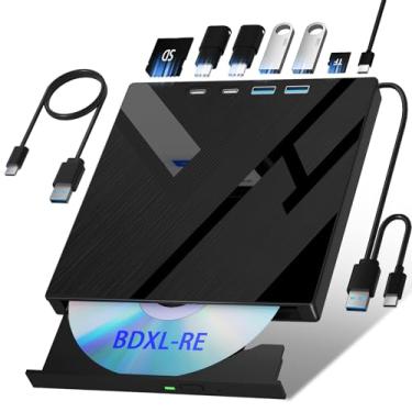 Imagem de Unidade Blueray externa 7 em 1, unidade Blueray/DVD externa para PC com porta SD/TF Blu Ray Burner, suporta disco de 100 G R/W para PC Blueray Drive externo para Windows Linux MacOS Laptop Desktop