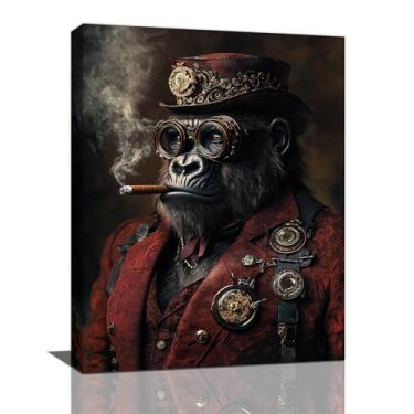 Imagem de Kylora Gorilla Wall Art, Steampunk Pictures Wall Decor, Retro Steampunk Gorilla Canvas Prints Painting, Arte Emoldurada para Banheiro, Quarto, Sala de Estar, Escritório, Decoração de Casa 40.6 cm x