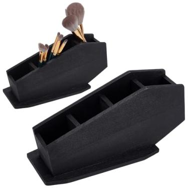 Imagem de UNICRAFTALE Porta-pincéis de caixão preto, porta-pincéis de maquiagem, organizador de canetas de madeira, organizadores para delineadores de mesa, estojo de exibição para penteadeira 25 cm x 9,4 cm x