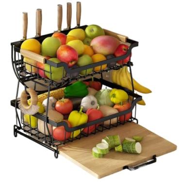 Imagem de Fruteira De Mesa De 2 Andares Cesta De Frutas Com Tábua De Cortar Cesta De Armazenamento De Frutas Com Alça