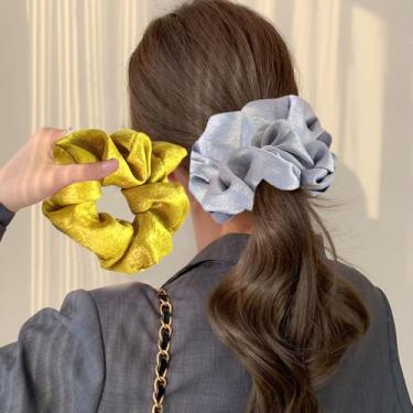 Imagem de Pacote com 2 laços de cabelo decorativos com glitter, elásticos de cetim para mulheres, macios que seda para cabelos, gravatas modernas e faixas para penteados grossos (amarelo, azul)