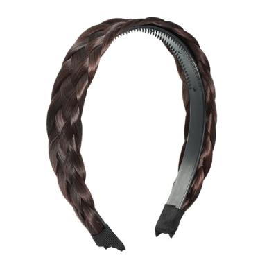 Imagem de Bandanas trançadas para peruca, faixas de cabelo sintético com trança, peruca trançada, faixa de cabelo trançada com dentes para mulheres, 3 cm de largura, marrom escuro