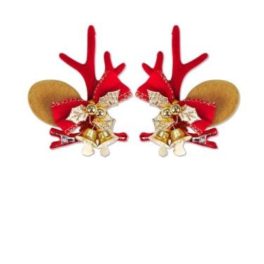 Imagem de Clipe de cabelo de chifre de rena vermelha para o Natal, 2 peças de tiara de festa festiva com sinos para mulheres e meninas, adereços de foto de Natal, acessórios de festa de Natal para celebração de